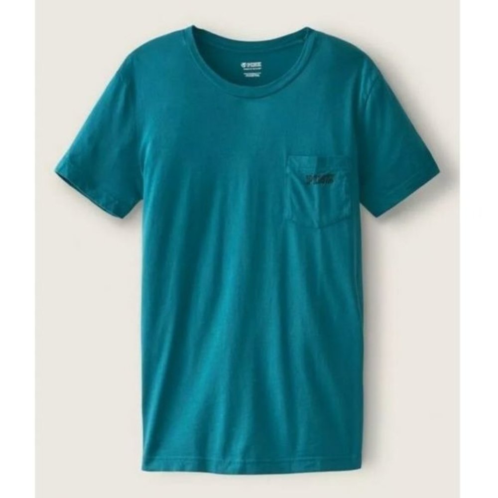 Victoria’s Secret PINK~CAMPUS SHORT SLEEVE TEE Size: Large in Blue Coral *NWT*